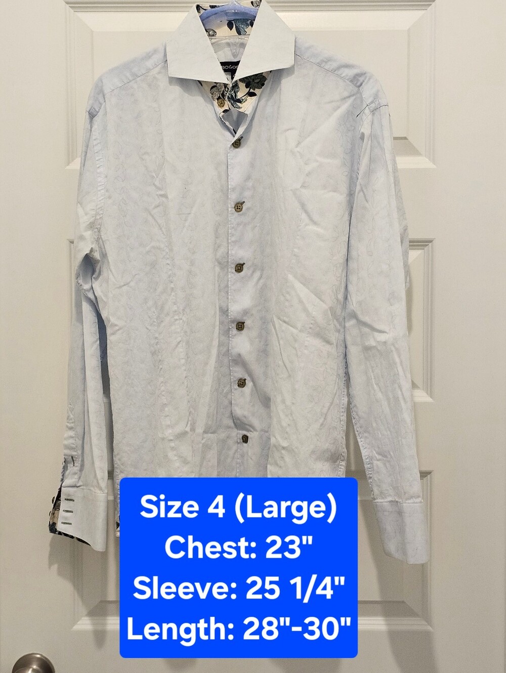 Bogosse Mens Blue Contrast Floral Long Sleeve Button Down Shirt Size 4 Large